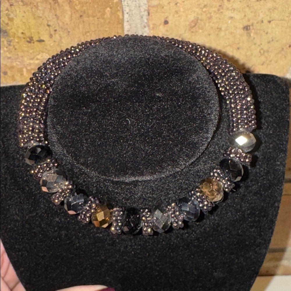 Beaded Bracelet Black Gunmetal Faceted Beads 8"